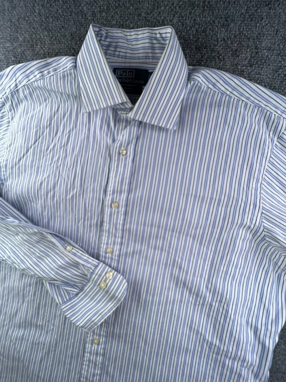 Polo Ralph Lauren Button Up Regent Classic Fit Striped Blue White 16.5 34/35